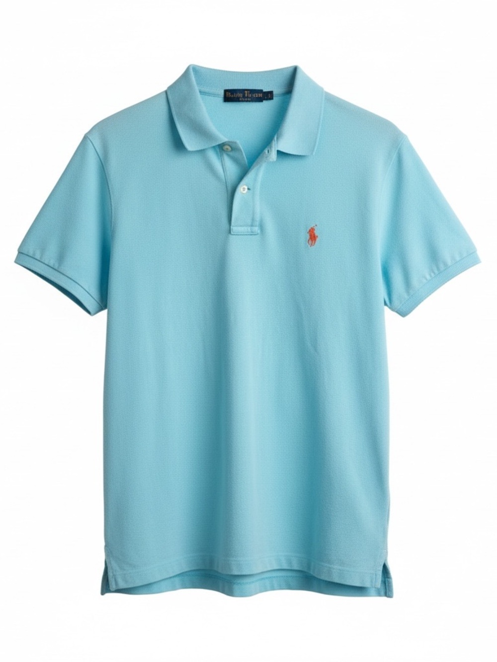 Ralph Lauren Women’s Light Blue Classic Fit Polo with Orange Pony. Size Large
